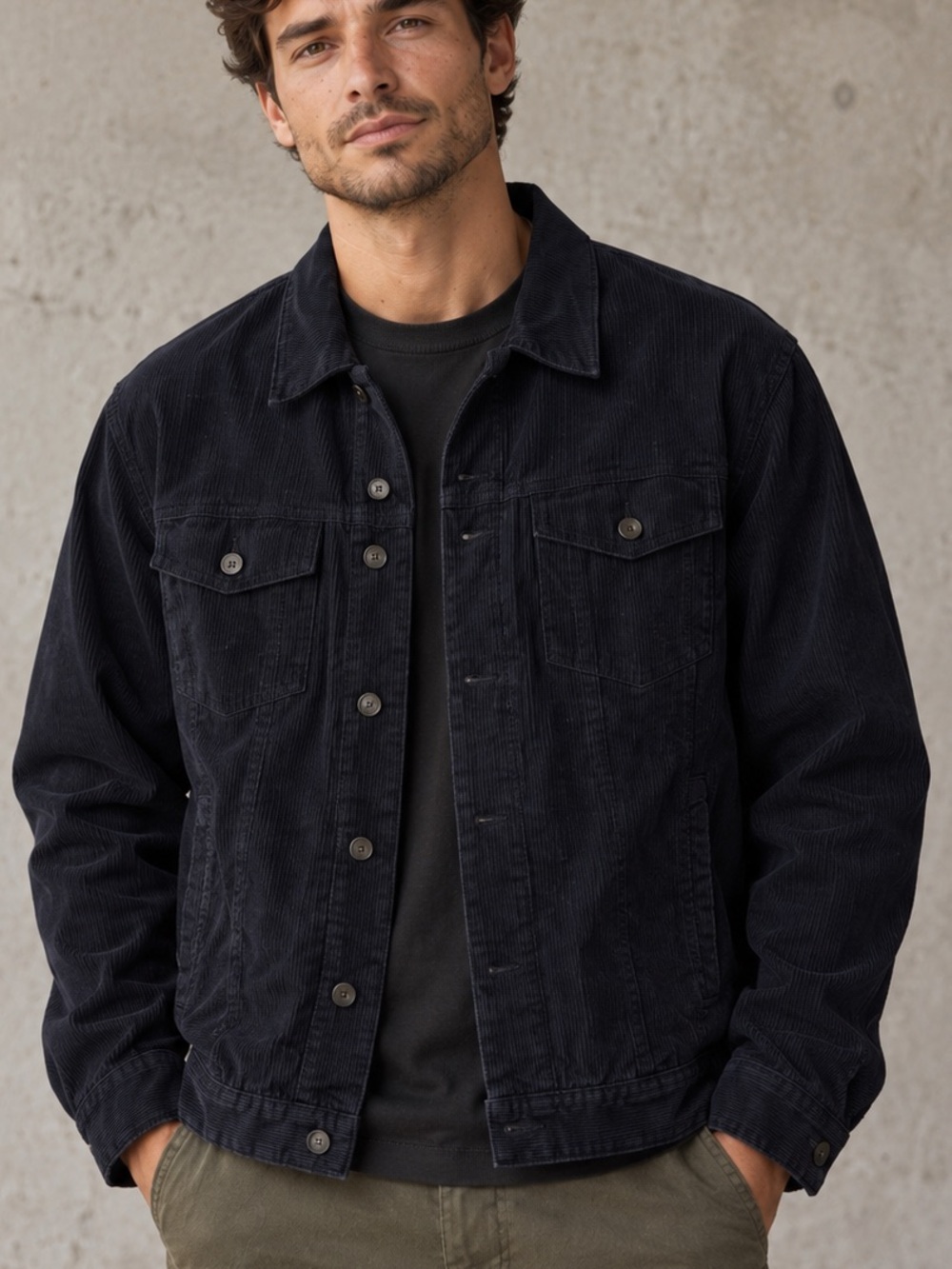 Dark Navy Corduroy Utility Jacket Mems XL